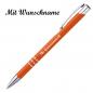 Preview: 10 schlanke Kugelschreiber mit Namensgravur - aus Metall - Farbe: orange