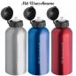 Preview: 3x AluTrinkflasche mit Namensgravur - Sportverschluss - je 1x grau,rot,blau