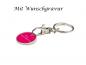 Preview: Metall Schlüsselanhänger mit Gravur / mit Einkaufschip / Farbe: pink