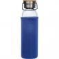 Preview: Trinkflasche aus Glas mit Gravur / mit Neoprenüberzug / 600ml / Farbe: blau