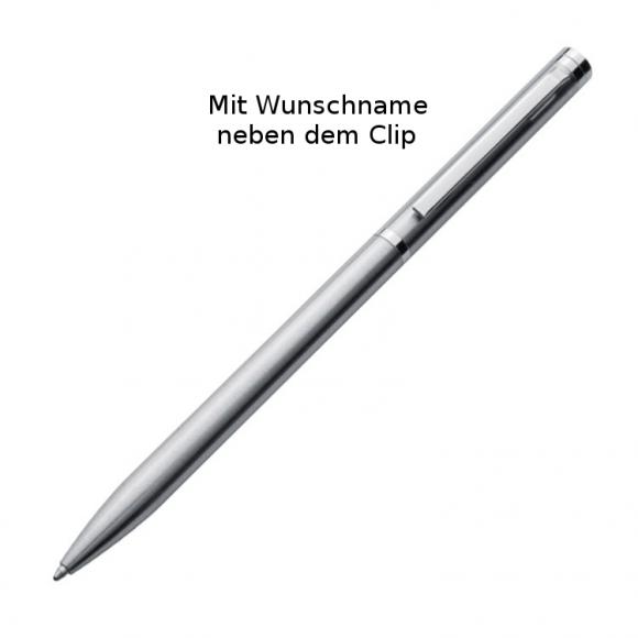10 Elegante Drehkugelschreiber aus Metall mit Gravur / Farbe: grau/silbergrau