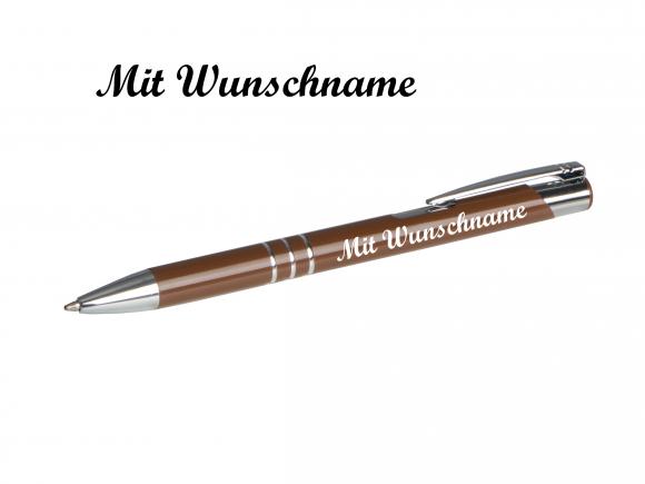 10 Kugelschreiber aus Metall mit Namensgravur / Farbe: braun