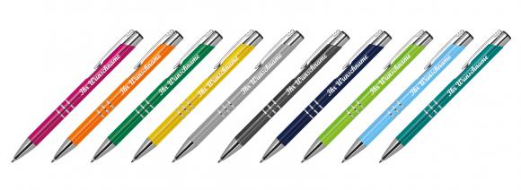 10 Kugelschreiber aus Metall mit Namensgravur - lackiert - 10 Farben (matt)