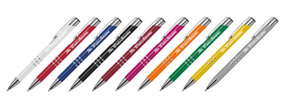 10 Kugelschreiber aus Metall mit Namensgravur - lackiert - 10 Farben (matt)