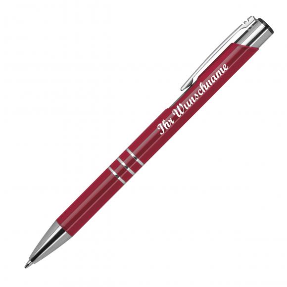 10 Kugelschreiber aus Metall mit Namensgravur - lackiert - burgund (matt)