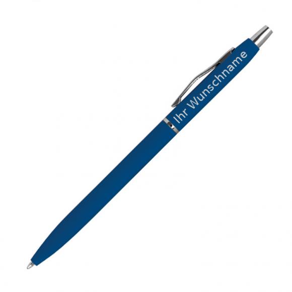10 Kugelschreiber mit Gravur / aus Metall / gummiert / Farbe: blau