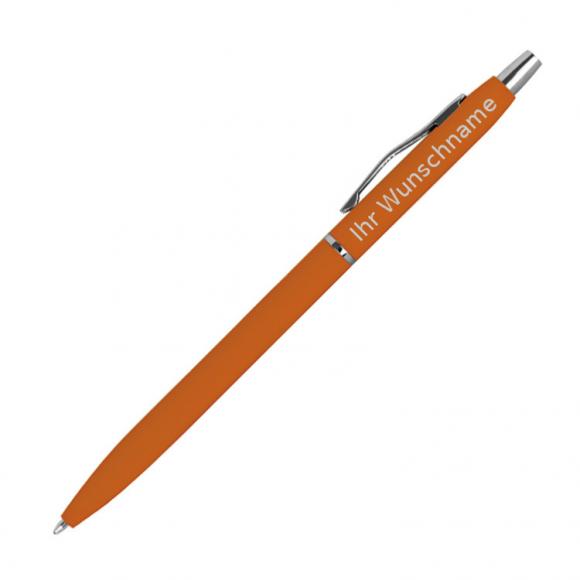 10 Kugelschreiber mit Gravur / aus Metall / gummiert / Farbe: orange