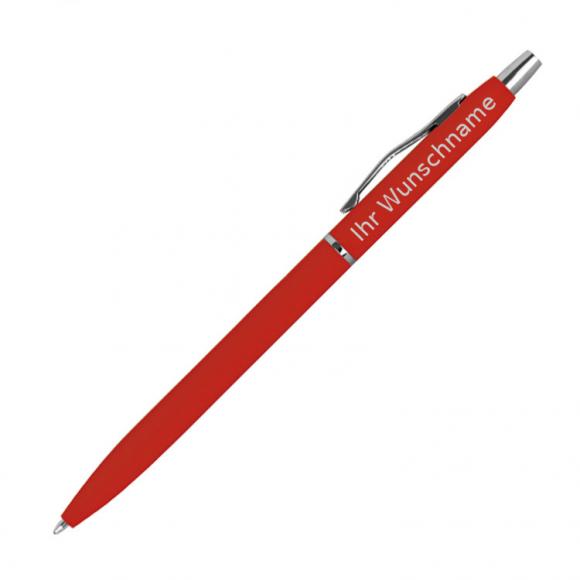 10 Kugelschreiber mit Gravur / aus Metall / gummiert / Farbe: rot