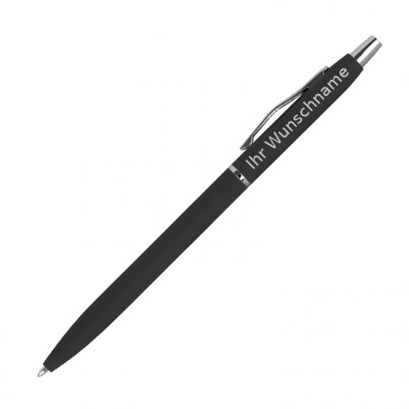 10 Kugelschreiber mit Gravur / aus Metall / gummiert / Farbe: schwarz