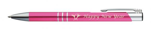 10 Kugelschreiber mit Gravur "Happy New Year" / aus Metall / Farbe: pink