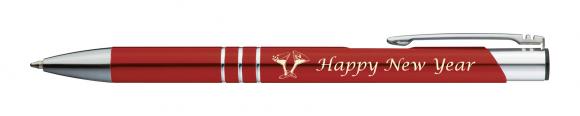 10 Kugelschreiber mit Gravur "Happy New Year" / aus Metall / Farbe: rot