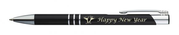 10 Kugelschreiber mit Gravur "Happy New Year" / aus Metall / Farbe: schwarz