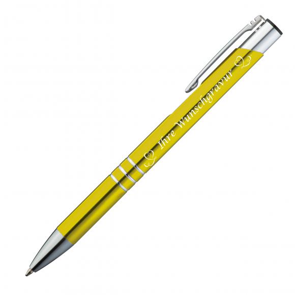 10 Kugelschreiber mit Gravur "Herzen" / aus Metall / Farbe: gelb