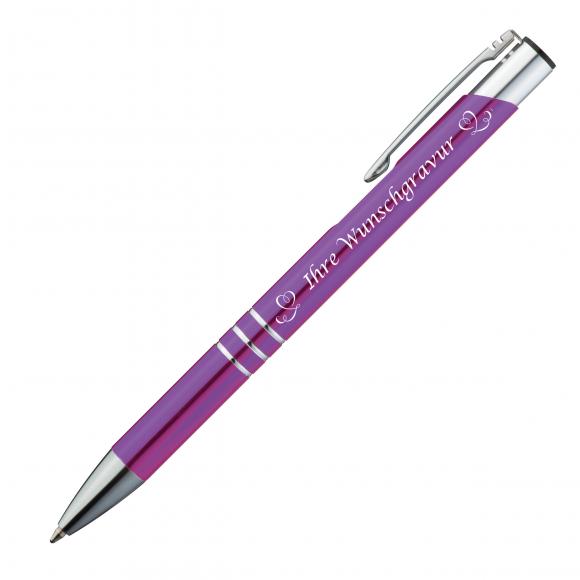 10 Kugelschreiber mit Gravur "Herzen" / aus Metall / Farbe: lila