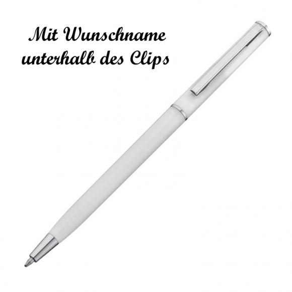 10 Kugelschreiber mit Namensgravur - "Slim Line" - Farbe: weiß