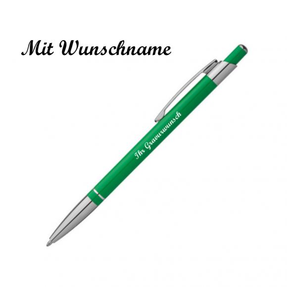 10 Kugelschreiber mit Namensgravur - aus Metall - slimline - Farbe: grün