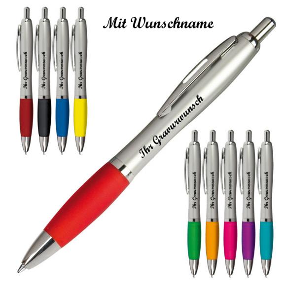 10 Kugelschreiber mit Namensgravur - satiniertes Gehäuse- 10 verschiedene Farben