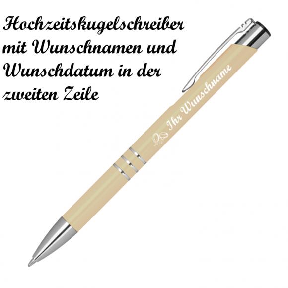 10 Kugelschreiber mit Namensgravur "Hochzeit" - aus Metall - Farbe: elfenbein