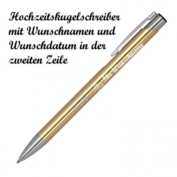 10 Kugelschreiber mit Namensgravur "Hochzeit" - aus Metall - Farbe: gold
