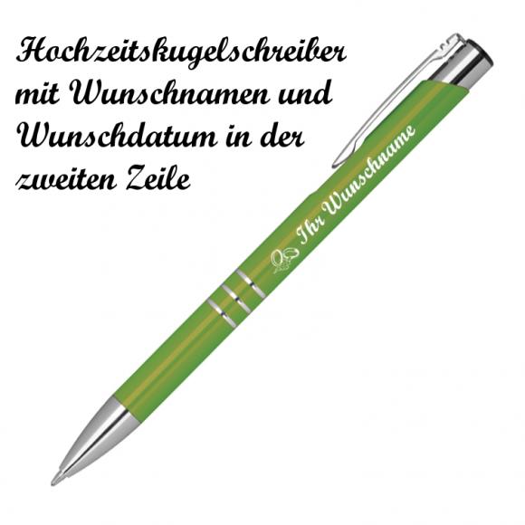 10 Kugelschreiber mit Namensgravur "Hochzeit" - aus Metall - Farbe: hellgrün