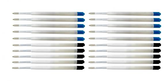 10 Metall Kugelschreiber mit Gravur / je 10 schwarze + blaue Minen / gelb
