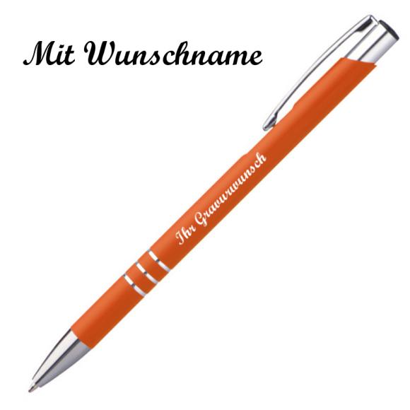 10 schlanke Kugelschreiber mit Namensgravur - aus Metall - Farbe: orange