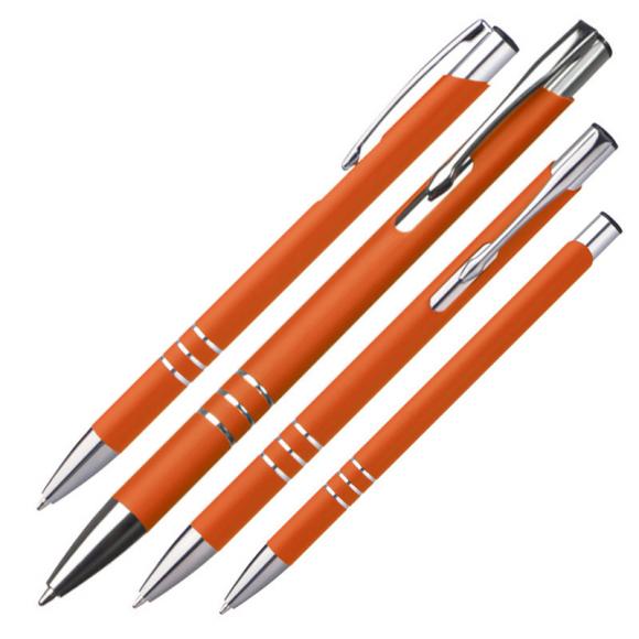 10 schlanke Kugelschreiber mit Namensgravur - aus Metall - Farbe: orange