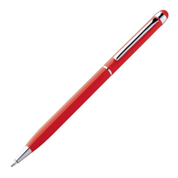 10 Touchpen Drehkugelschreiber mit Namensgravur - aus Edelstahl - Farbe: rot