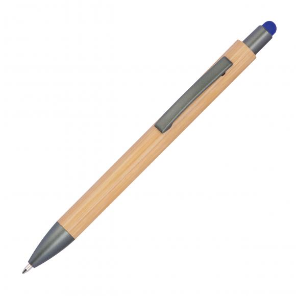 10 Touchpen Holzkugelschreiber aus Bambus mit Gravur / Stylusfarbe: blau