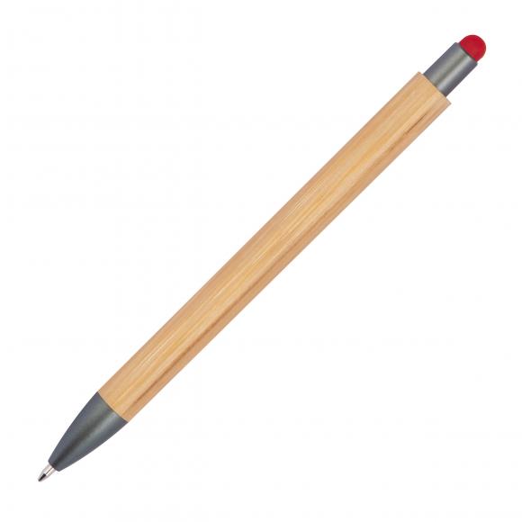10 Touchpen Holzkugelschreiber aus Bambus mit Gravur / Stylusfarbe: rot
