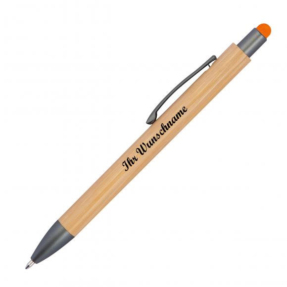 10 Touchpen Holzkugelschreiber aus Bambus mit Namensgravur - Stylusfarbe: orange