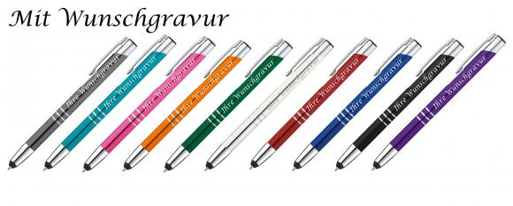 10 Touchpen Kugelschreiber aus Metall mit Gravur / 10 verschiedene Farben