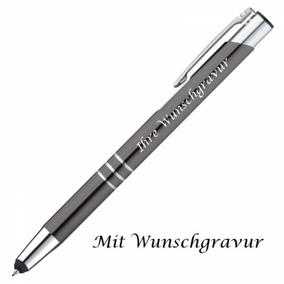 10 Touchpen Kugelschreiber aus Metall mit Gravur / Farbe: anthrazit