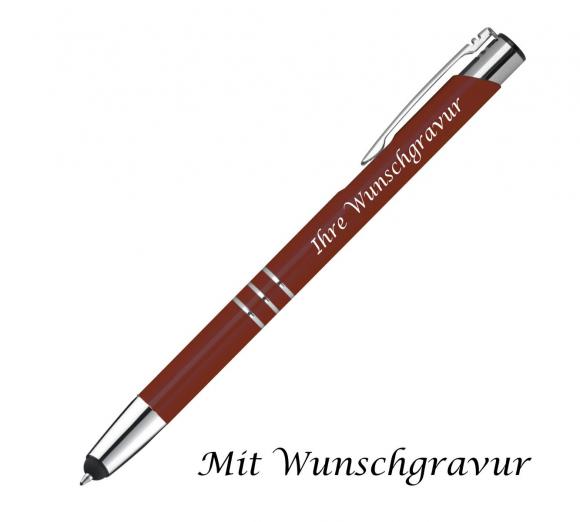 10 Touchpen Kugelschreiber aus Metall mit Gravur / Farbe: bordeaux