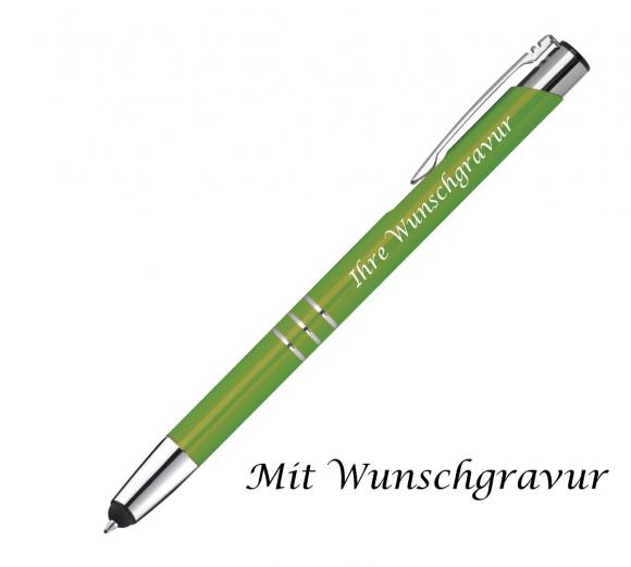 10 Touchpen Kugelschreiber aus Metall mit Gravur / Farbe: hellgrün