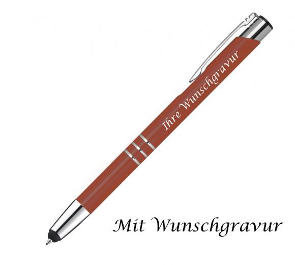 10 Touchpen Kugelschreiber aus Metall mit Gravur / Farbe: kupfer