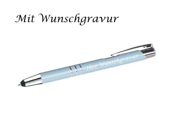 10 Touchpen Kugelschreiber aus Metall mit Gravur / Farbe: pastell blau