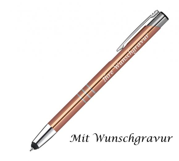 10 Touchpen Kugelschreiber aus Metall mit Gravur / Farbe: roségold