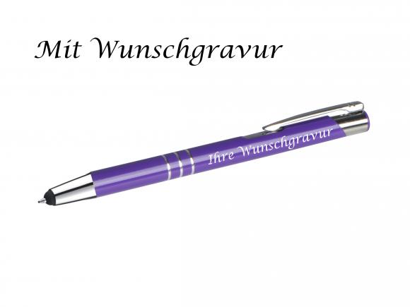 10 Touchpen Kugelschreiber aus Metall mit Gravur / Farbe: violett