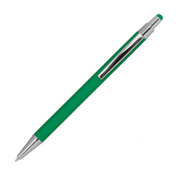 10 Touchpen Kugelschreiber aus Metall mit Gravur / gummiert / Farbe: grün