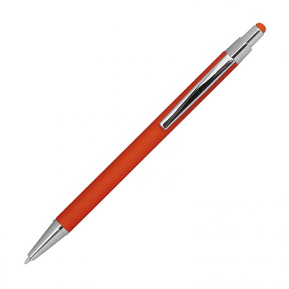 10 Touchpen Kugelschreiber aus Metall mit Gravur / gummiert / Farbe: orange