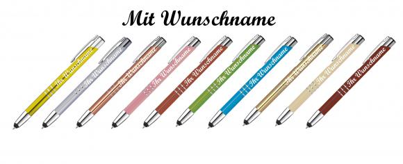 10 Touchpen Kugelschreiber aus Metall mit Namensgravur - 10 verschiedene Farben