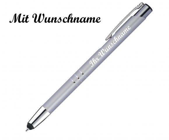 10 Touchpen Kugelschreiber aus Metall mit Namensgravur - Farbe: silber