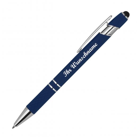 10 Touchpen Kugelschreiber aus Metall mit Namensgravur - mit Muster - dunkelblau