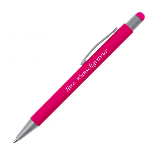 10 Touchpen Kugelschreiber mit Gravur / aus Metall / Farbe: pink