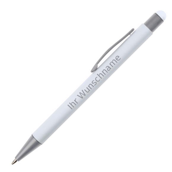 10 Touchpen Kugelschreiber mit Gravur / aus Metall / Farbe: weiß
