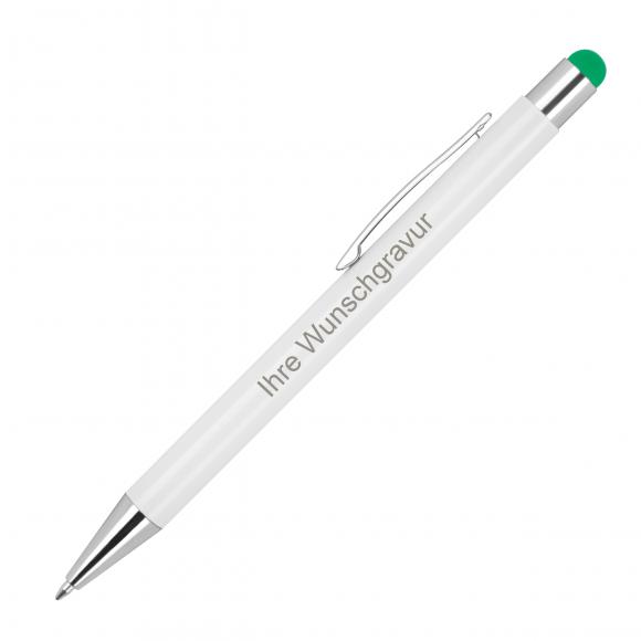 10 Touchpen Kugelschreiber mit Gravur / aus Metall / Stylusfarbe: grün
