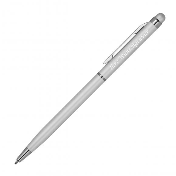 10 Touchpen Kugelschreiber mit Gravur / schlankes design / Farbe: silber