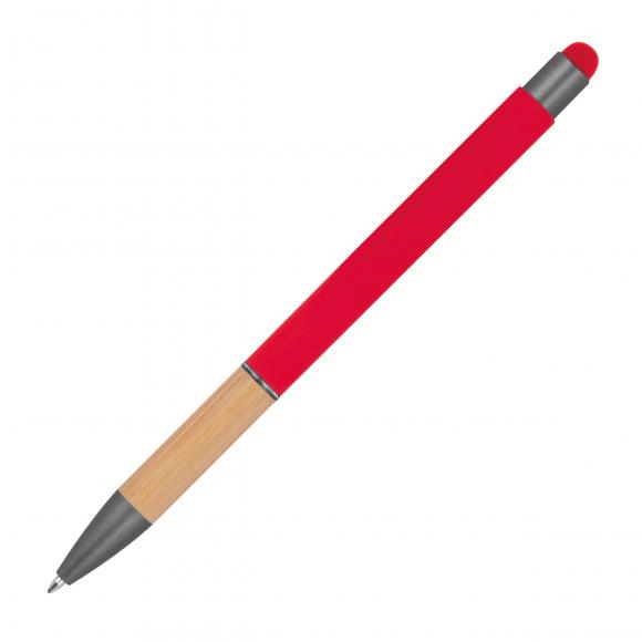 10 Touchpen Kugelschreiber mit Griffzone aus Bambus mit Gravur / Farbe: rot