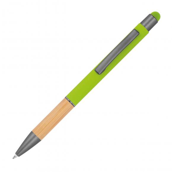 10 Touchpen Kugelschreiber mit Griffzone aus Bambus mit Gravur / Farbe:apfelgrün